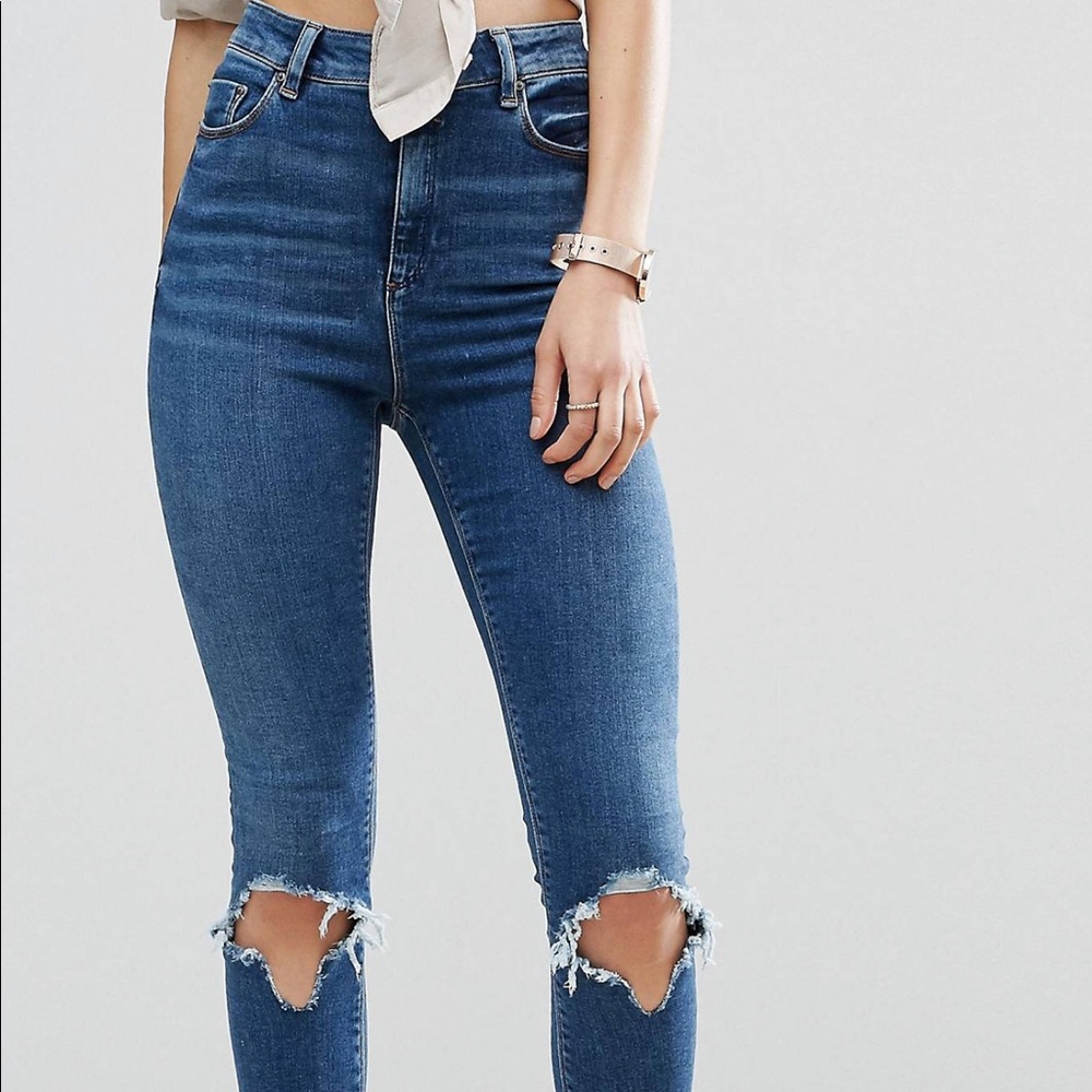 High Waist Busted Knee Distressed Skinny Jeans - Picture 2 of 5